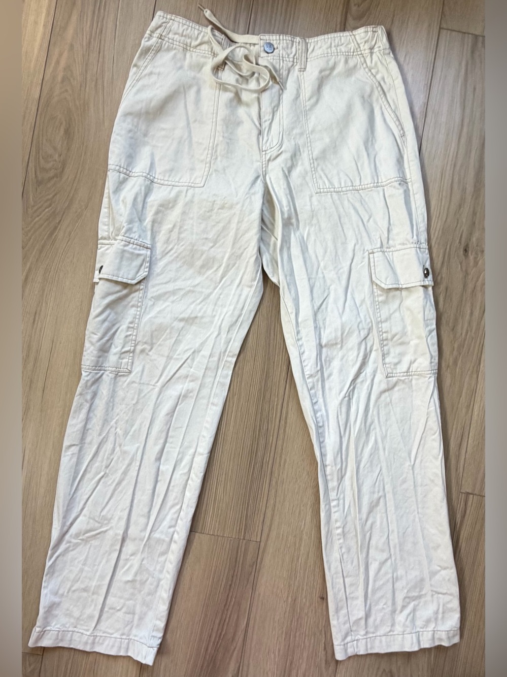 Monet Skateboards Unisex Cream Cargo Pants - Casual Drawstring Waist Sz L